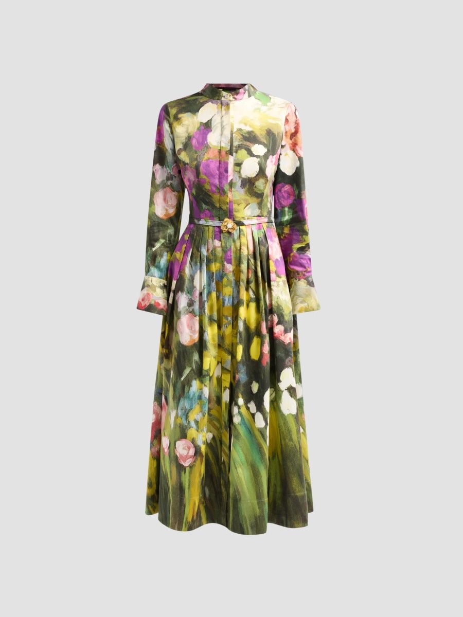 Oscar de la Renta Women's Abstract Garden Poplin Sateen Dress - Garden Multi - Size 0