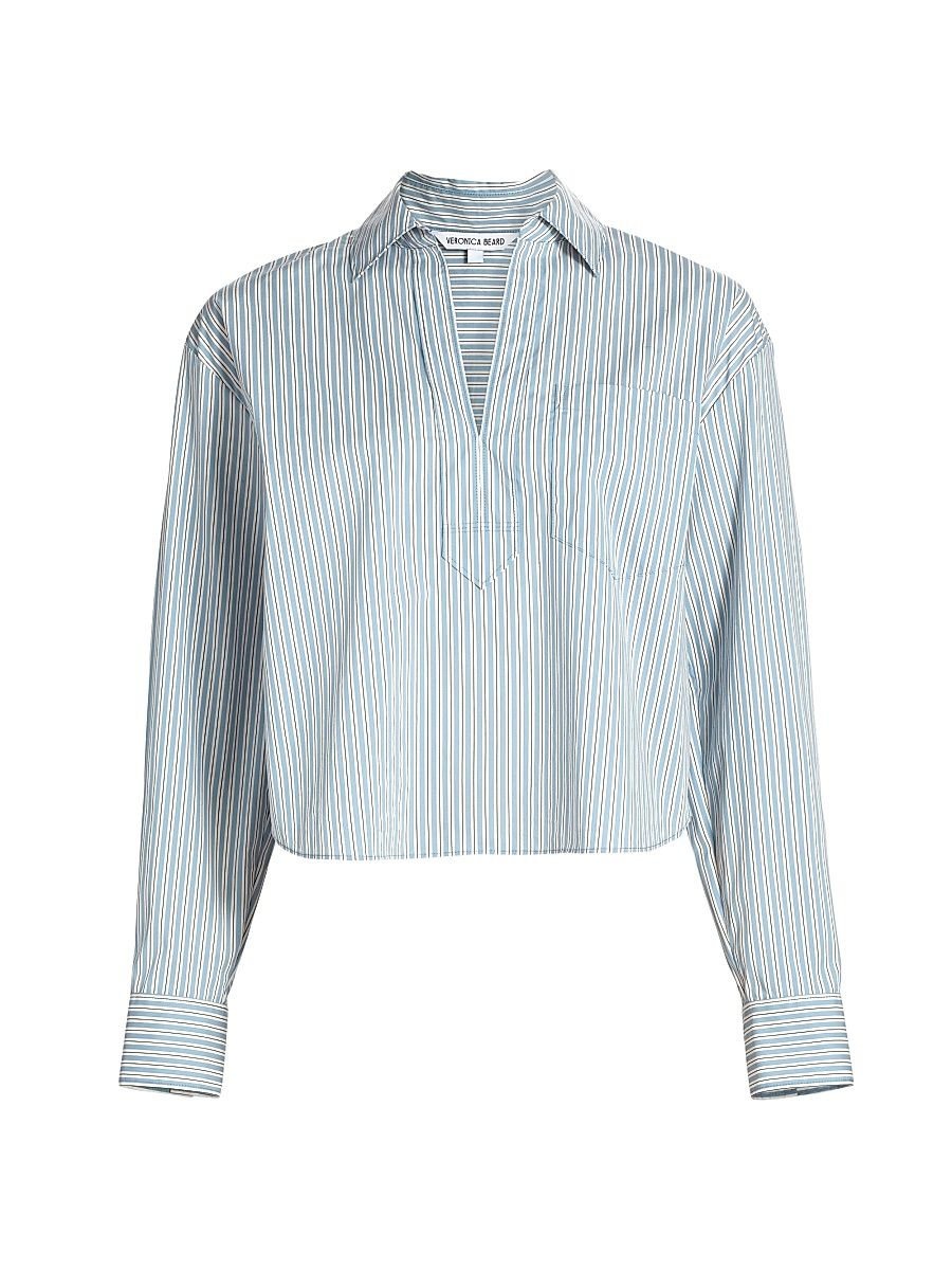 Women's Khai Striped Stretch-Cotton Shirt - Blue Multi - Size 10