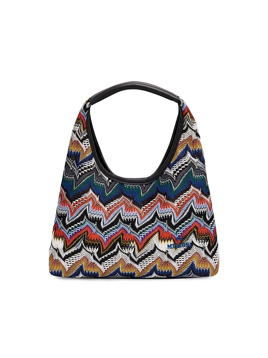 Women's Raschel Zigzag Knit Hobo Bag - Multi Blue