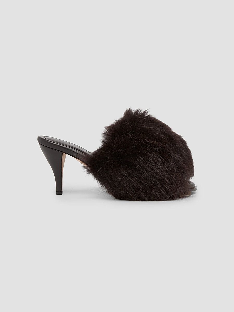 Bottega Veneta Women's 75MM Cherry Shearling & Leather Mules - Fondant Espresso - Size 6.5