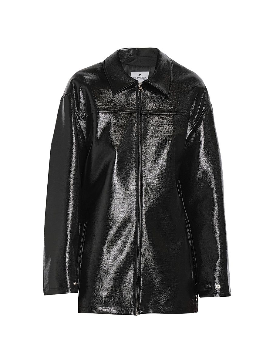 Women's Vinyl Maxi Bomber Jacket - Black - Size Small