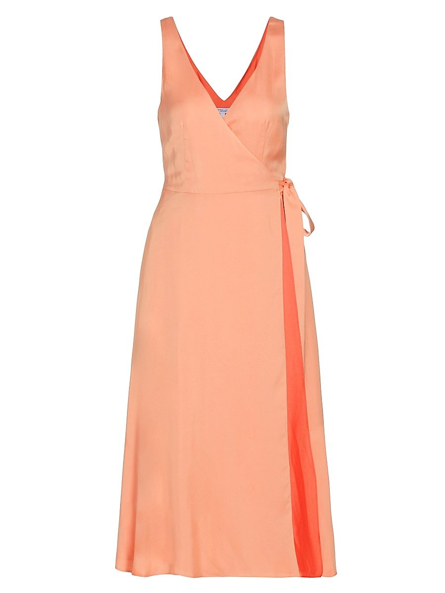 Women's Kathleen Satin Sleeveless Wrap Midi-Dress - Sunset Sherbert - Size 6