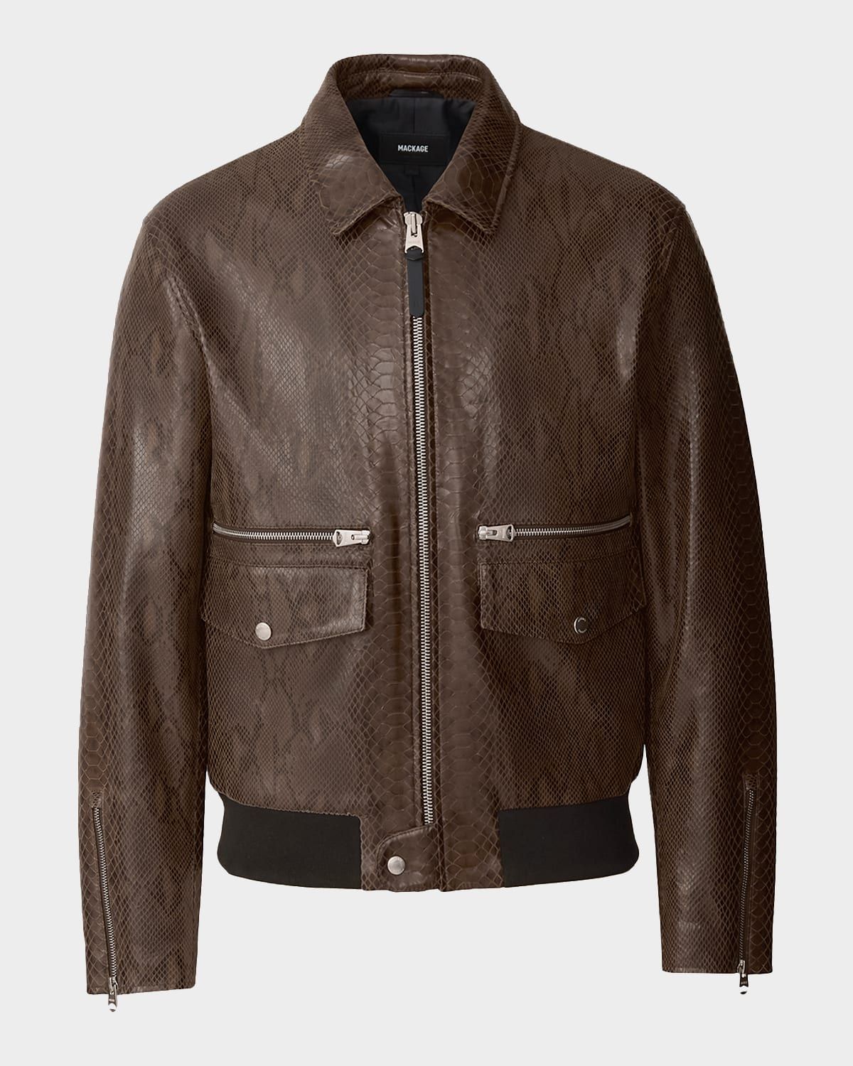Men & apos;s Jakari Snake Pattern Leather Zip Jacket