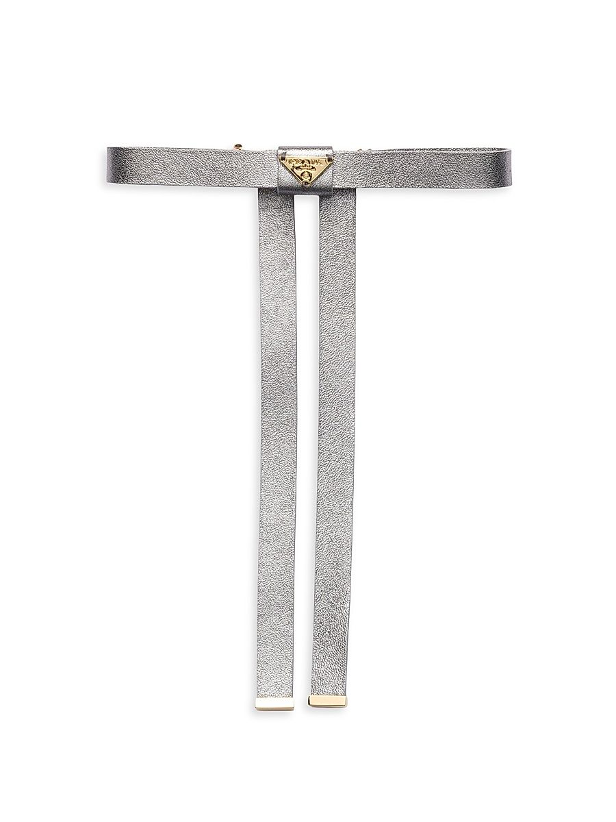 Women's Nappa Leather Hair Clip - Silver