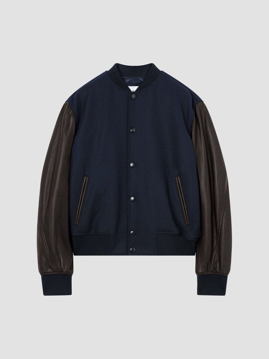 Givenchy Men's Couture Seam Mix Material Blouson Jacket - Navy Brown - Size 46