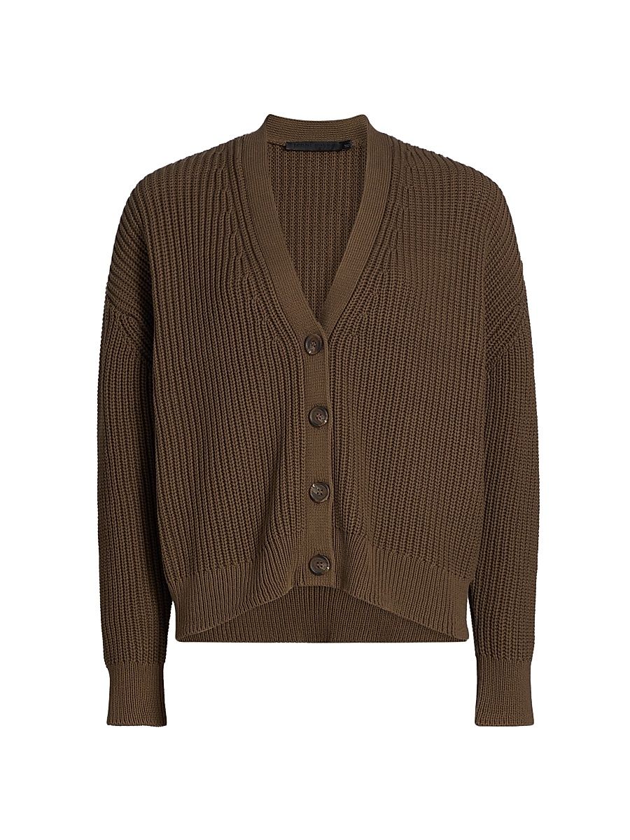 Women's Cropped Cotton Coccoon Cardigan - Olive - Size XL