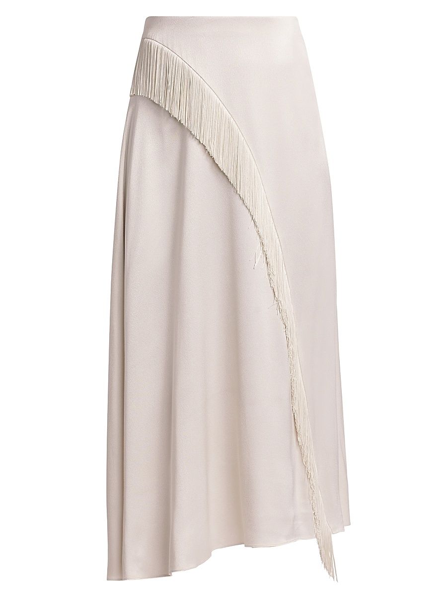 Women's Asymmetric Fringe Midi-Skirt - Sandstone - Size 2