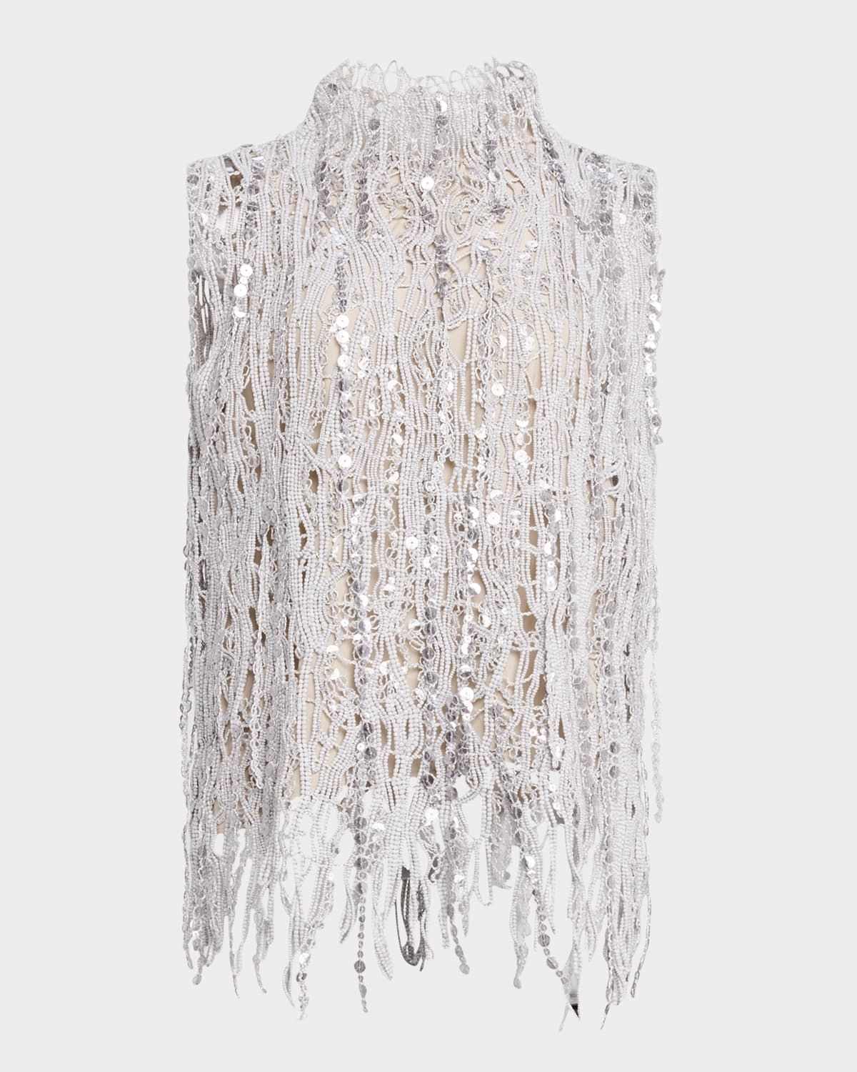 Abstract Paillette Macrame Embroidered Tank Top