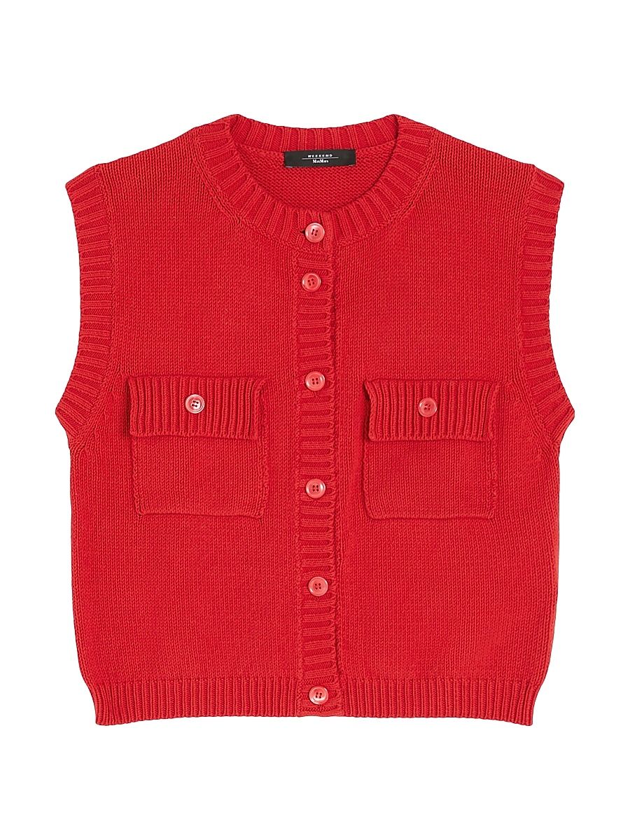 Women's Cotton Blend Yarn Gilet - Red - Size XL