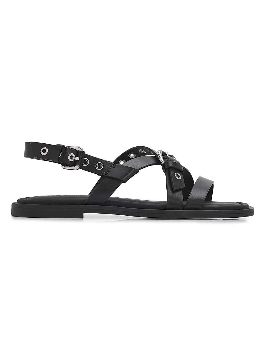 Women's Harlow Grommet Leather Sandals - Black - Size 9.5