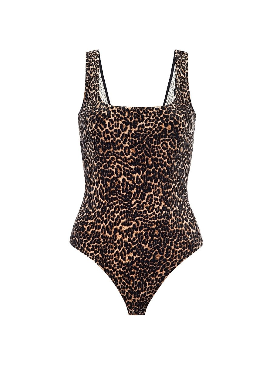 Women's Modern Leopard-Print Velvet Bodysuit - Mini Lucky Leopard - Size XS