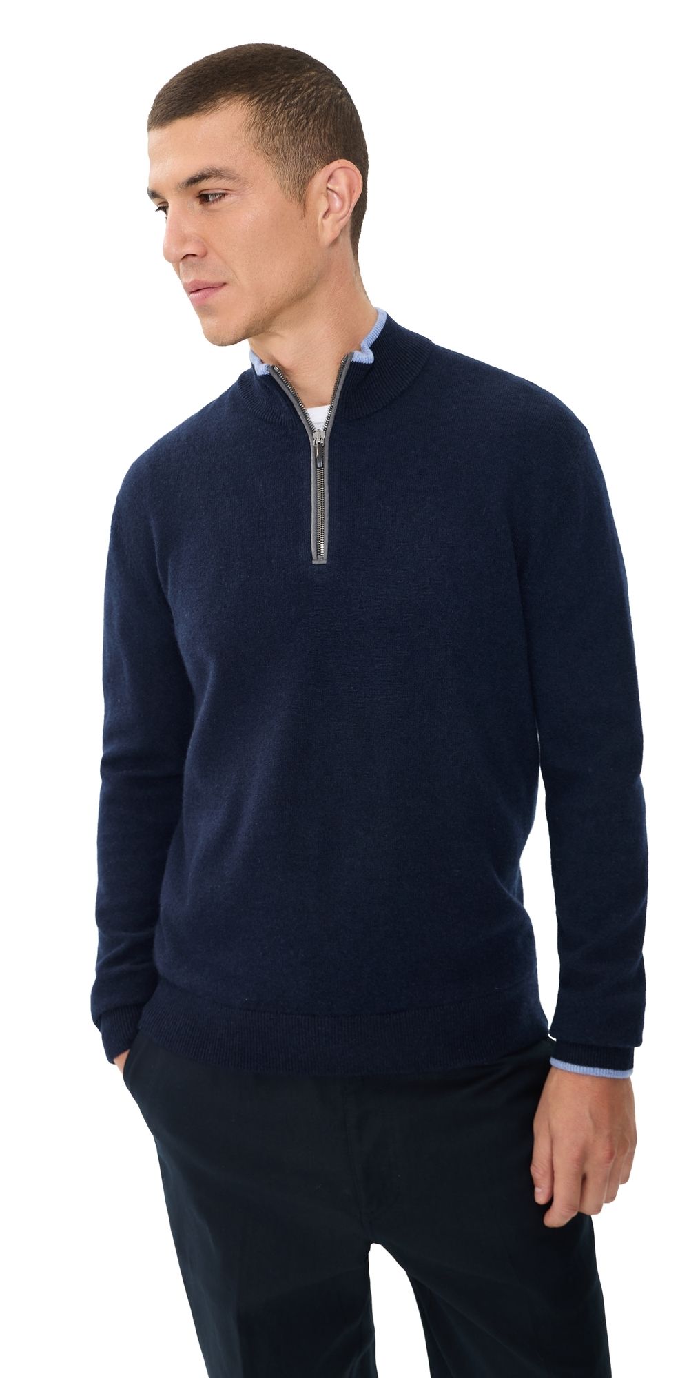 Greyson Sebonack Cashmere Blend Quarter Zip Sweater MALTESE BLUE S