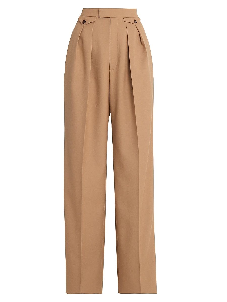 Women's Pleated Wool Trousers - Coconut Brown - Size 10