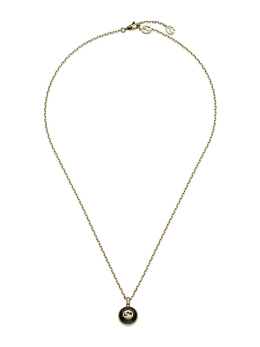 Interlocking G 18K Yellow Gold, Black Onyx & 0.021 TCW Diamond Chain Necklace - Yellow Gold
