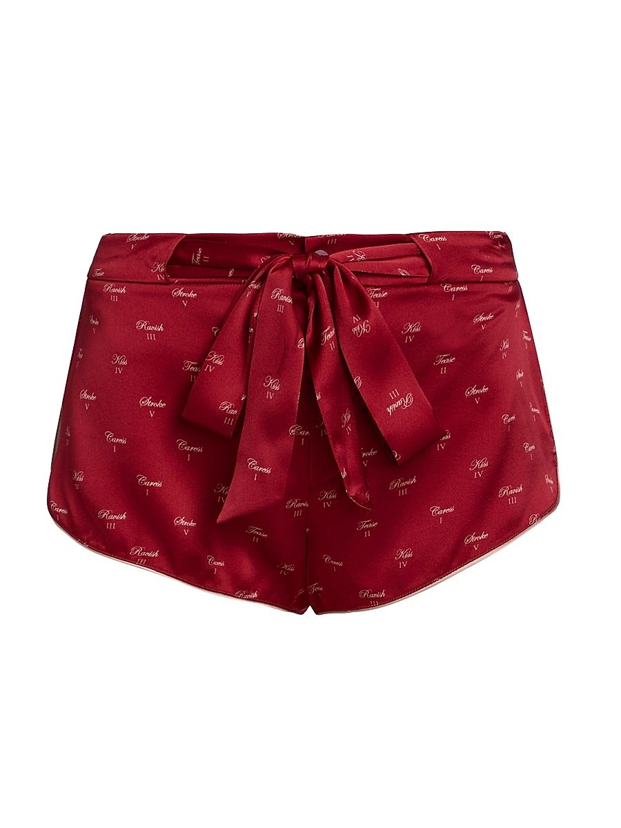 Women's Kiss Print Silk Tap Shorts - Kiki Red And Buff - Size Medium