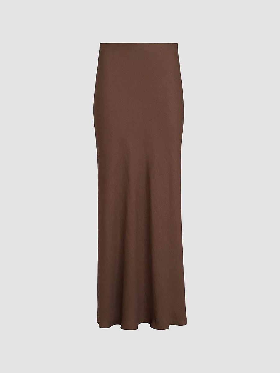 Women's Viscose and Linen Twill Fluid Bias-Cut Skirt - Cocoa - Size 14