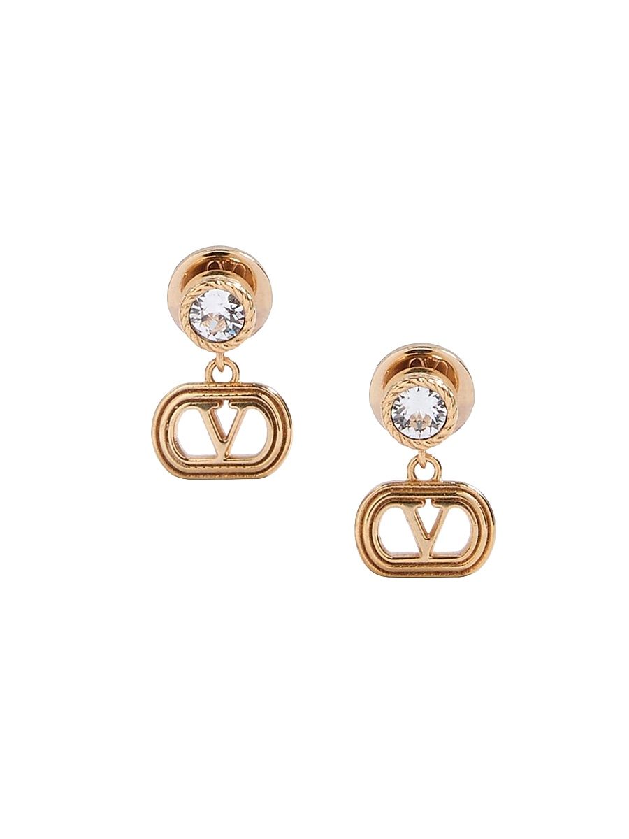 Women's Oval Metal Earrings with Swarovski Crystals - Gold Crystal