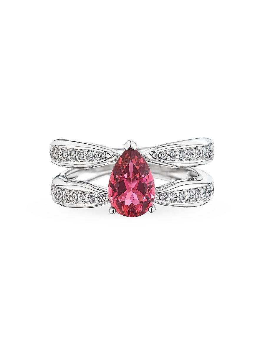 Women's 18K White Gold, Pink Tourmaline & 0.38 TCW Diamond Ring - White Gold - Size 7