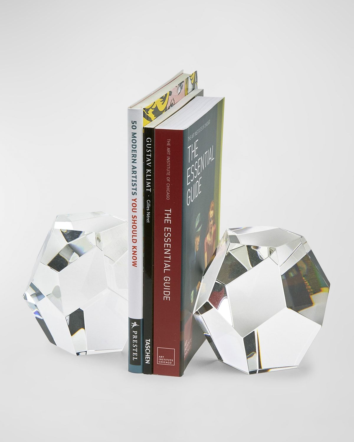 Clear Crystal Faceted Diamond Bookend Pair