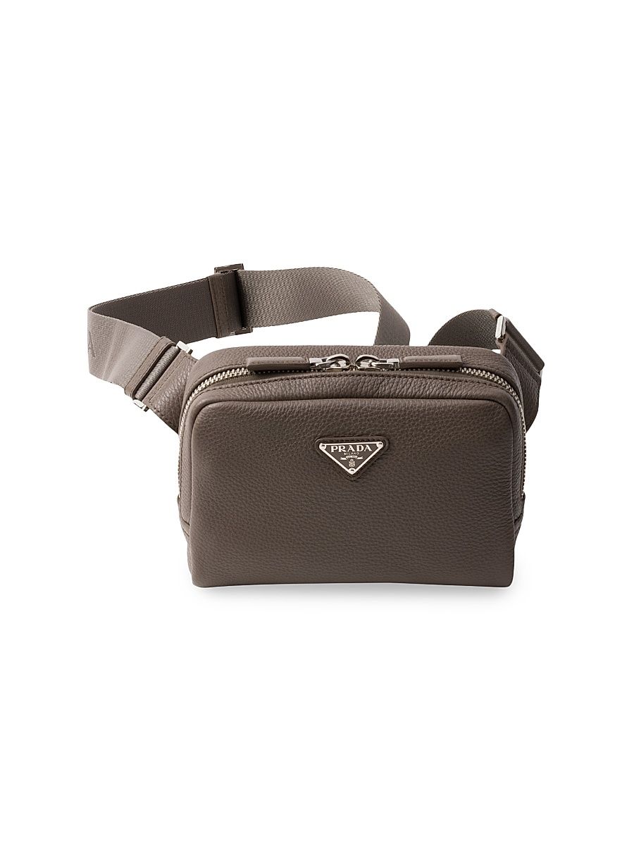 Men's Leather Shoulder Bag - Grey