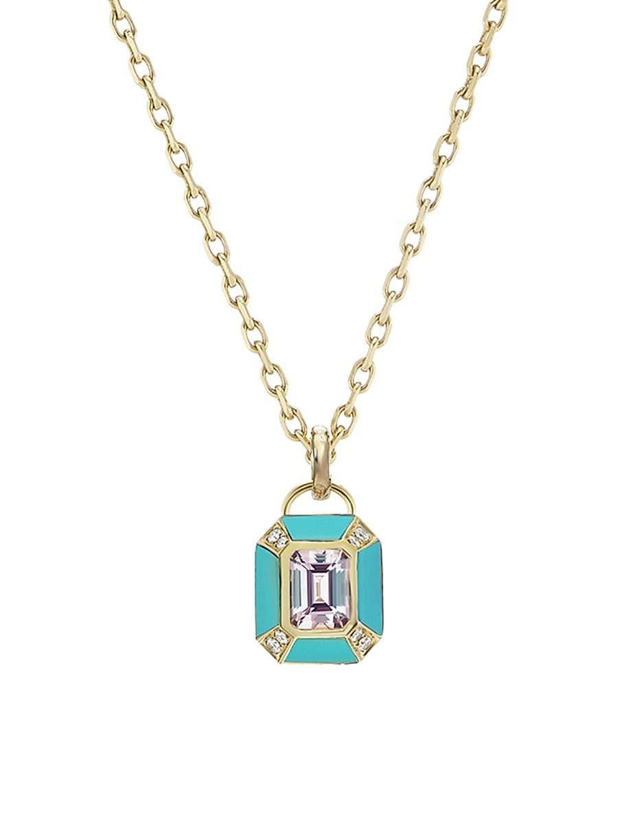 Women's Monroe 18K Yellow Gold & Multi-Stone Mini Pendant Necklace - Gold Turquoise