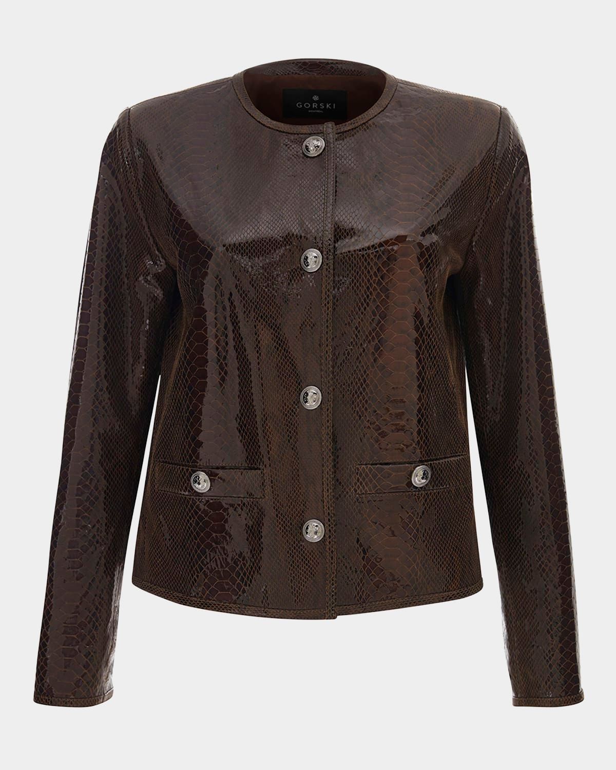 Metis Python-Print Suede Jacket