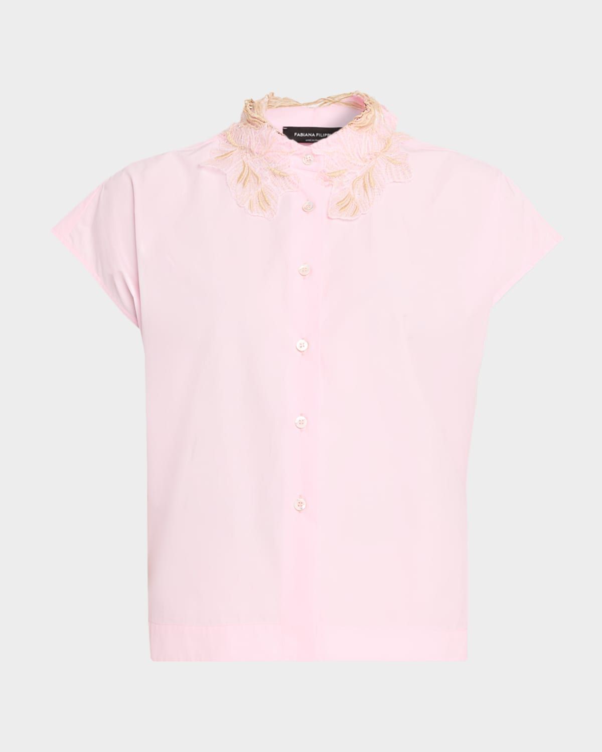 Lace-Trim Cotton Poplin Shirt