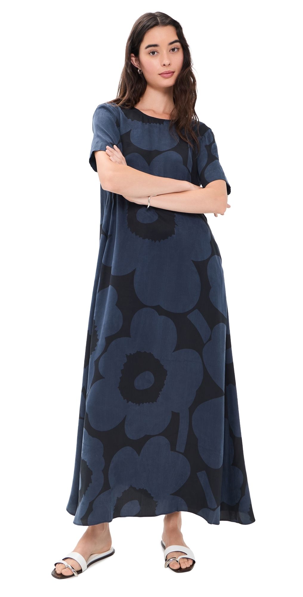 Marimekko Taipale Unikko Midi Dress Bluish Grey/Black 42