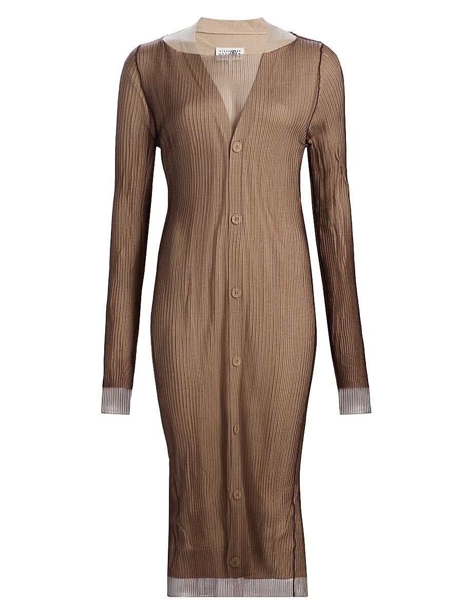 Women's Rib-Knit Button Cardigan Dress - Beige Brown - Size XL