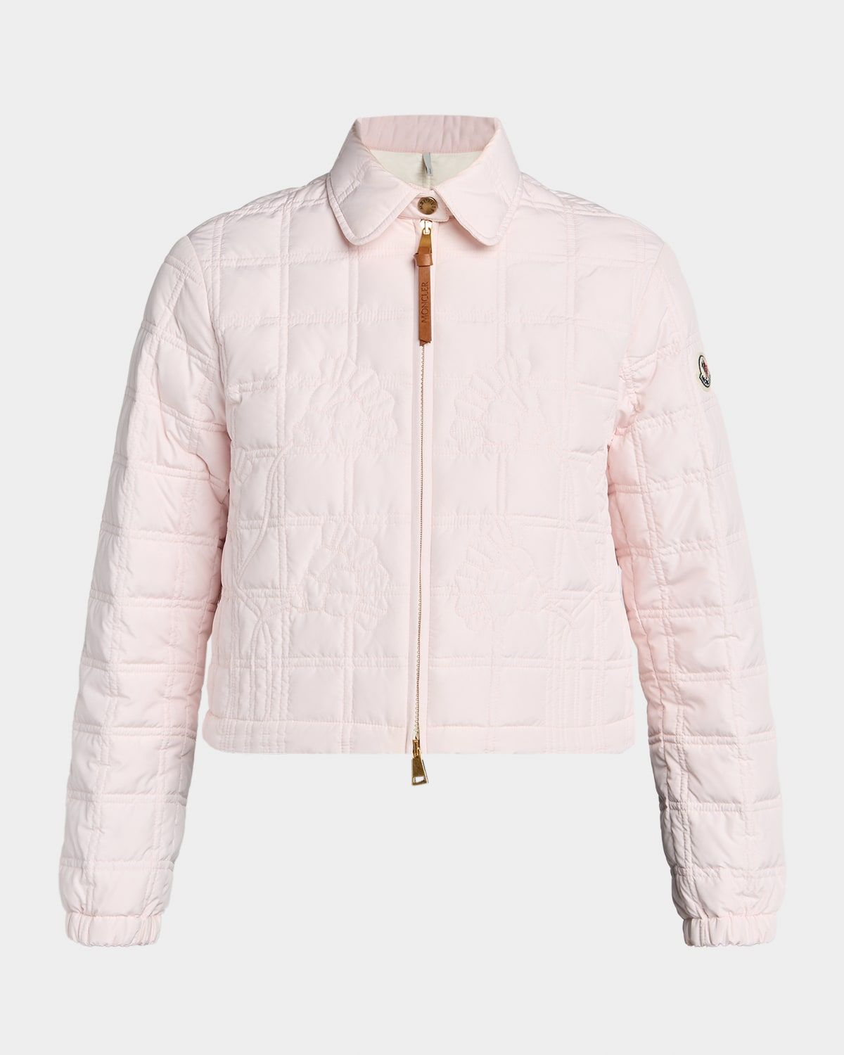 Floral-Quilted Cropped Down Jacket