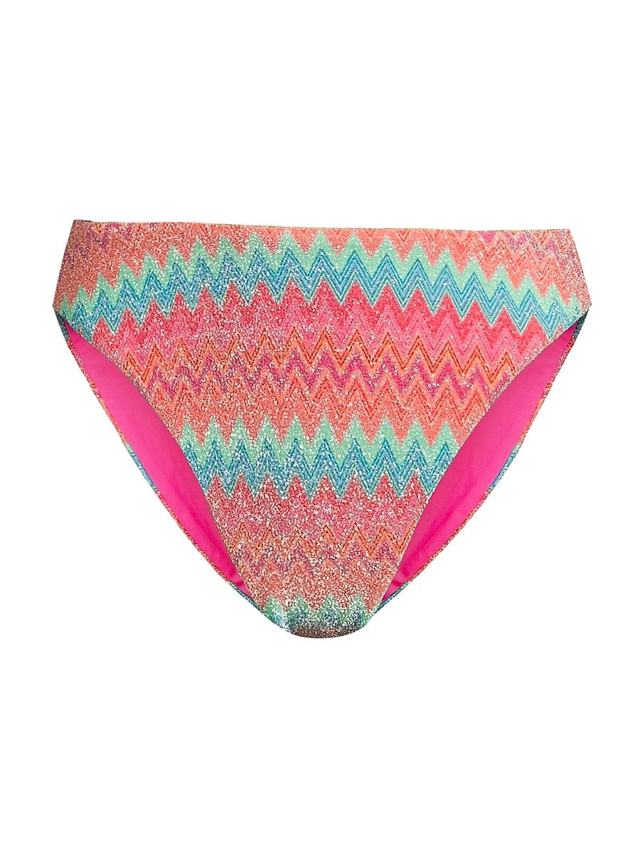 Women's Amarie Metallic Chevron Bikini Bottom - Strawberry Ice Chevron - Size XL