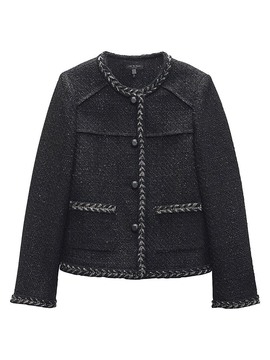 Women's Mirabelle Tweed Button-Up Jacket - Black - Size Large