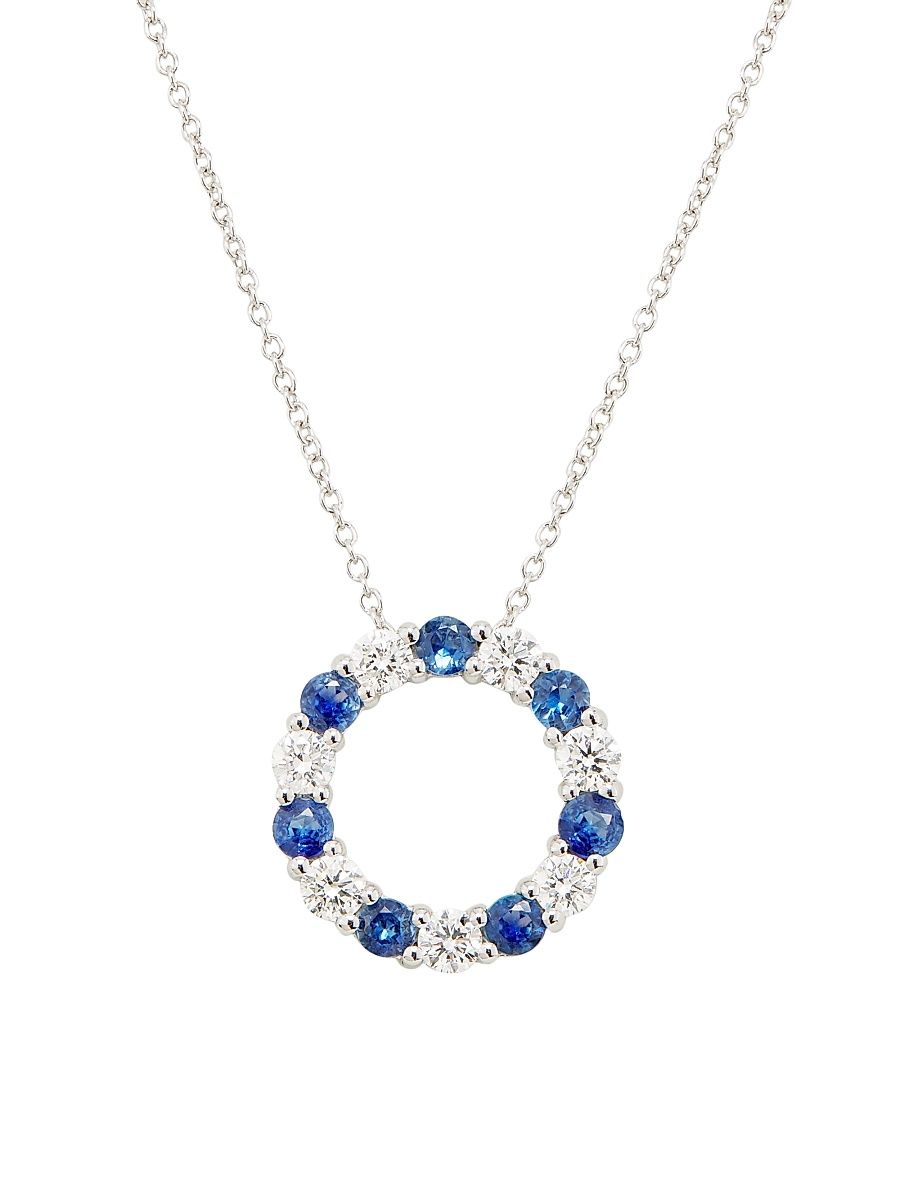 Women's 14K White Gold, Blue Sapphire & 0.69 TCW Diamond Circle Pendant Necklace - Whitegold