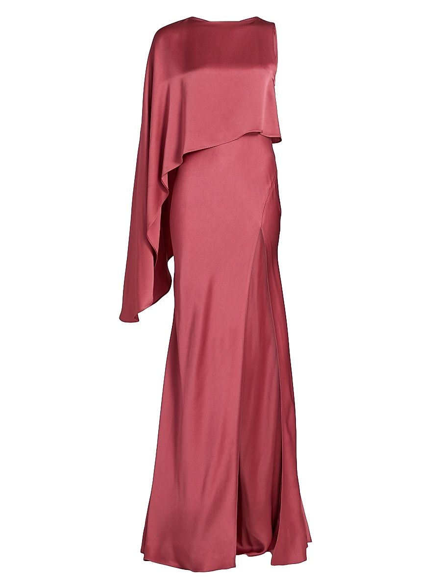 Women's Satin Asymmetric Draped Gown - Dark Rose - Size 12