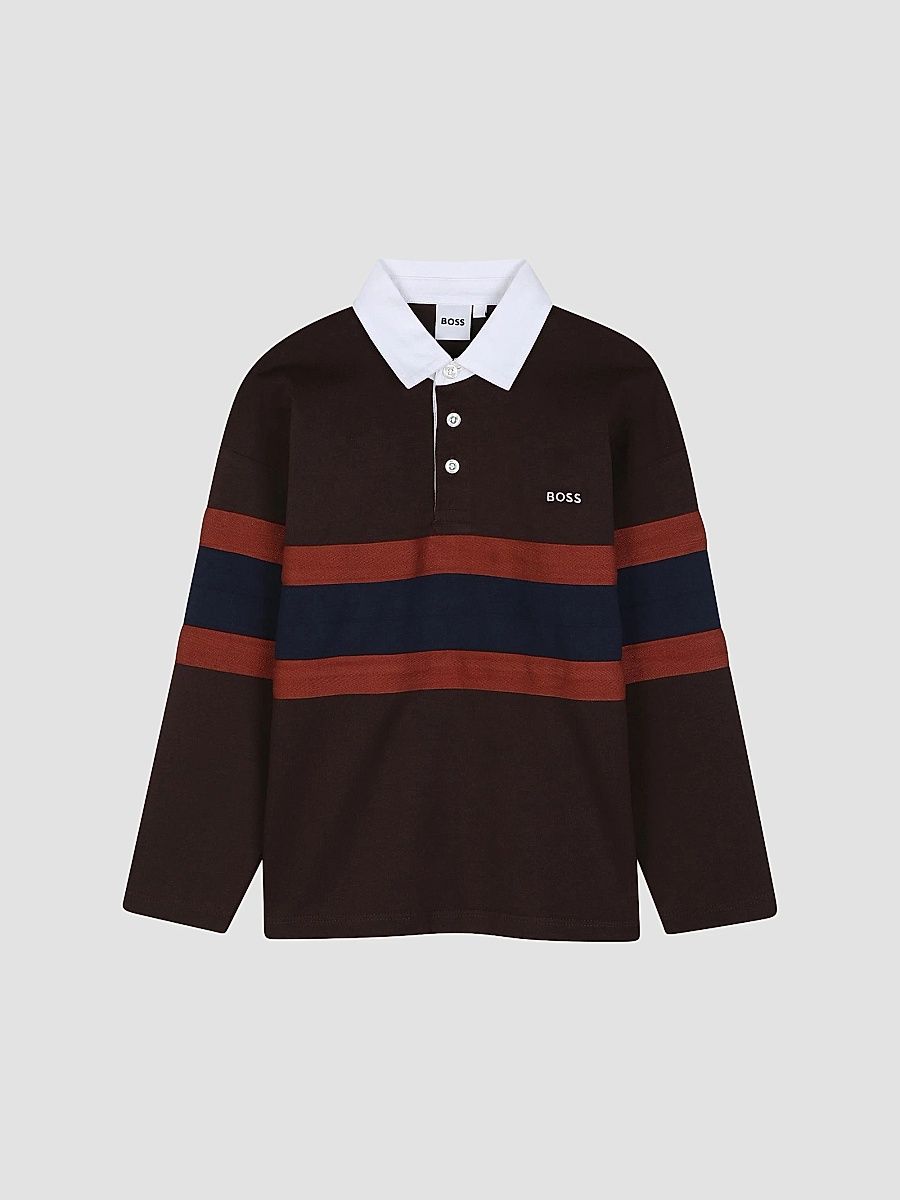 Boy's Little Boy's & Boy's Striped Long-Sleeve Polo Shirt - Brown - Size 4