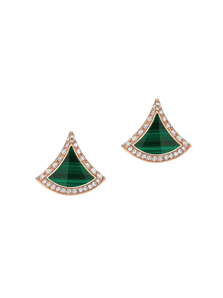 Women's Divas' Dream 18K Rose Gold, Malachite, & Diamond Stud Earrings - Malachite