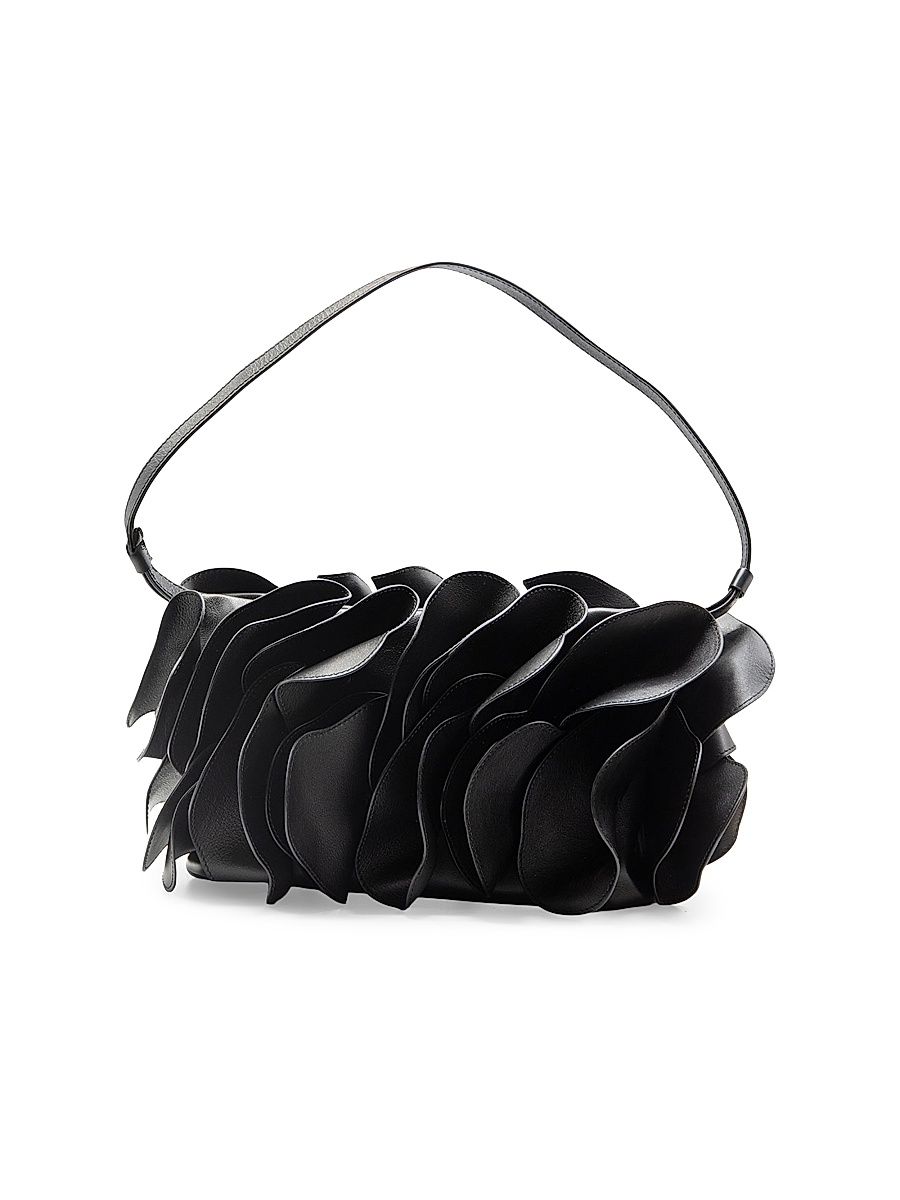 Women's Flower Leather Shoulder Bag - Black