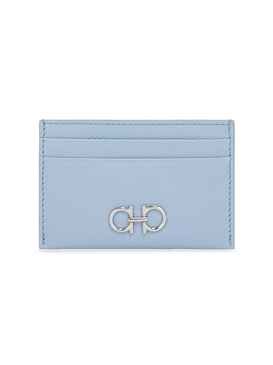 Women's Gancini Leather Card Holder - Washed Denim