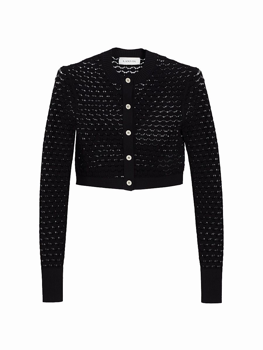 Women's Lace Knit Crop Cardigan - Black - Size Medium