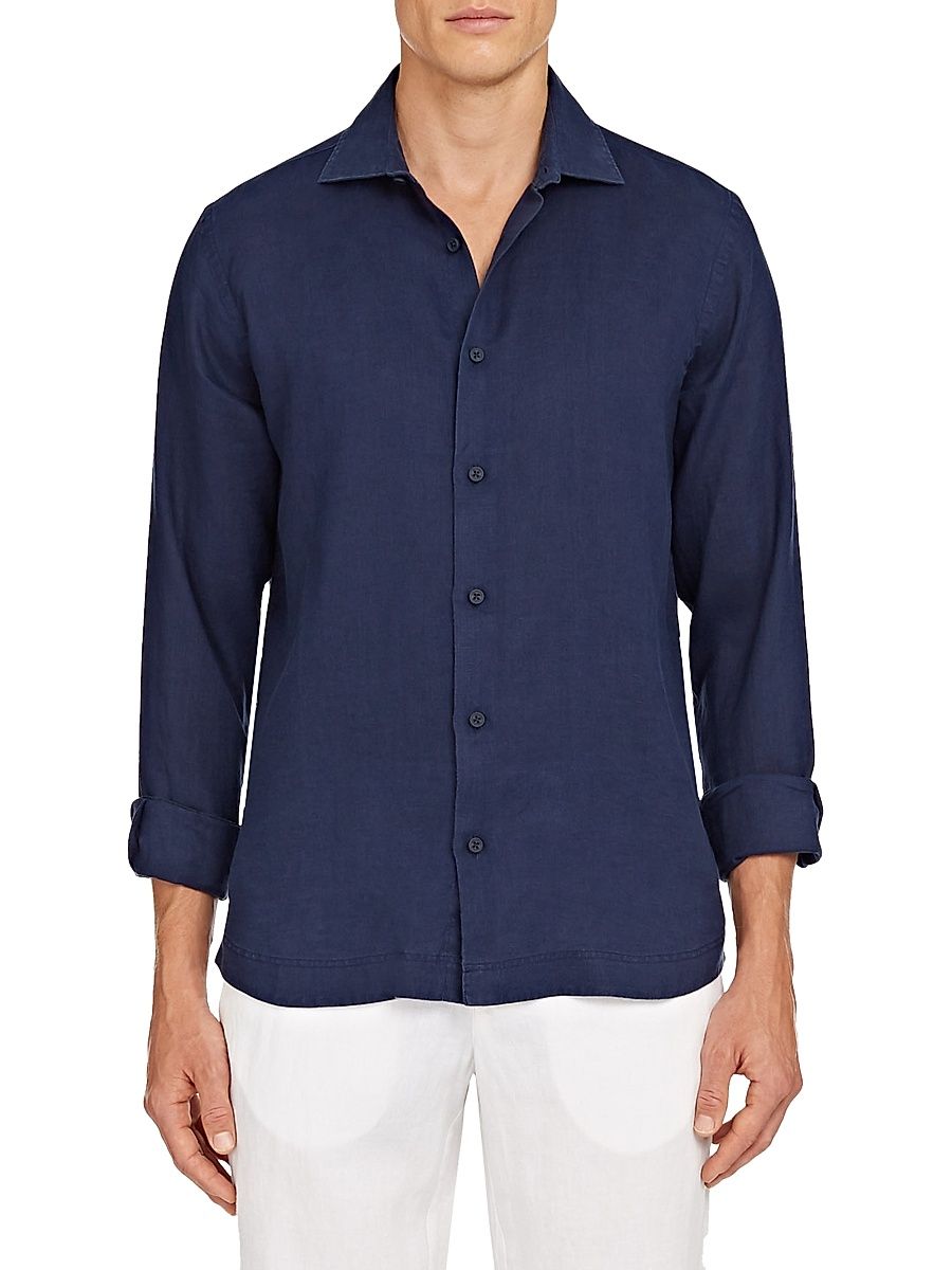 Men's Giles Smart Linen Shirt - Navy - Size Small