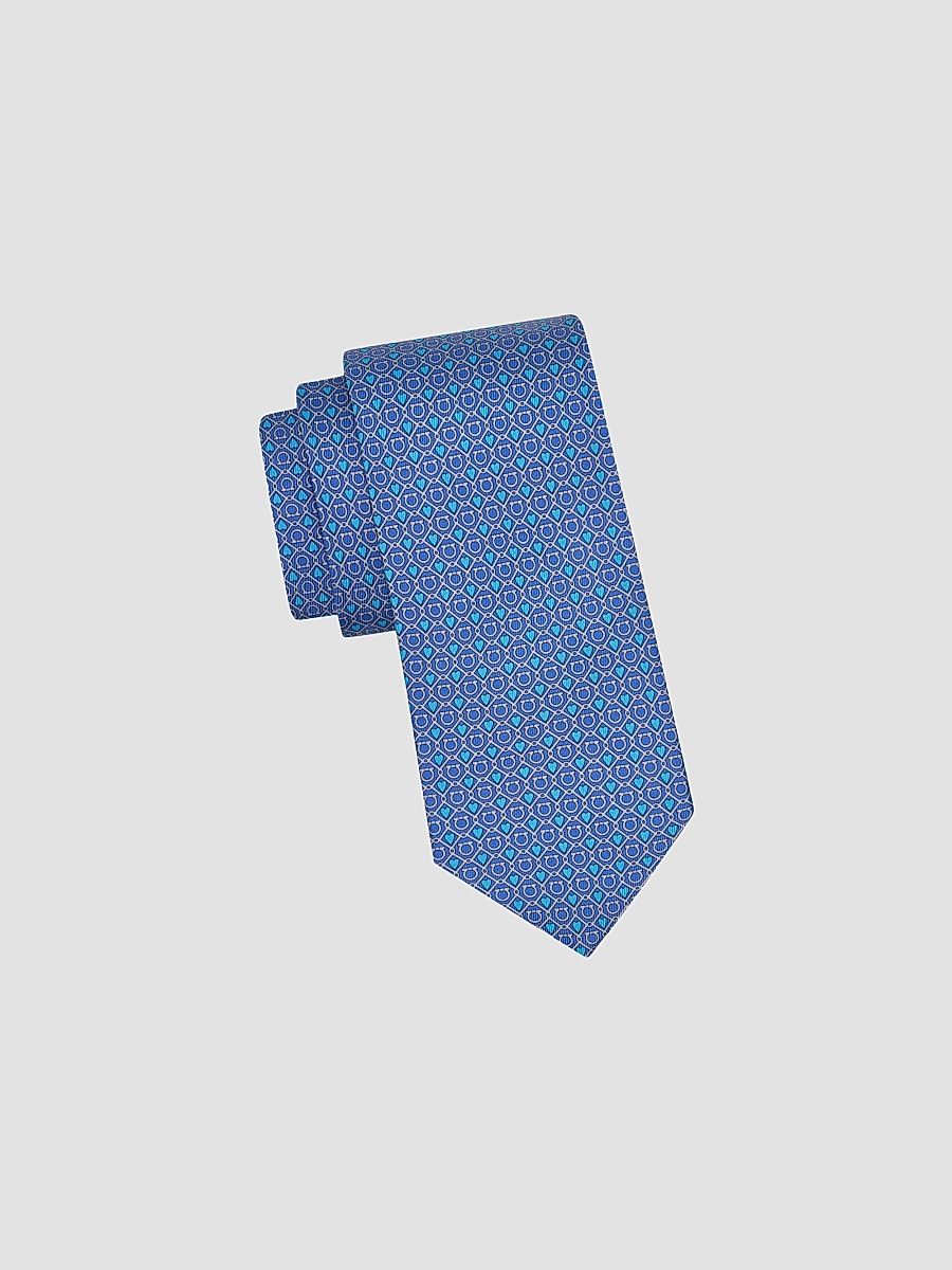 Men's Gancini Heart Silk Tie - Azzurro