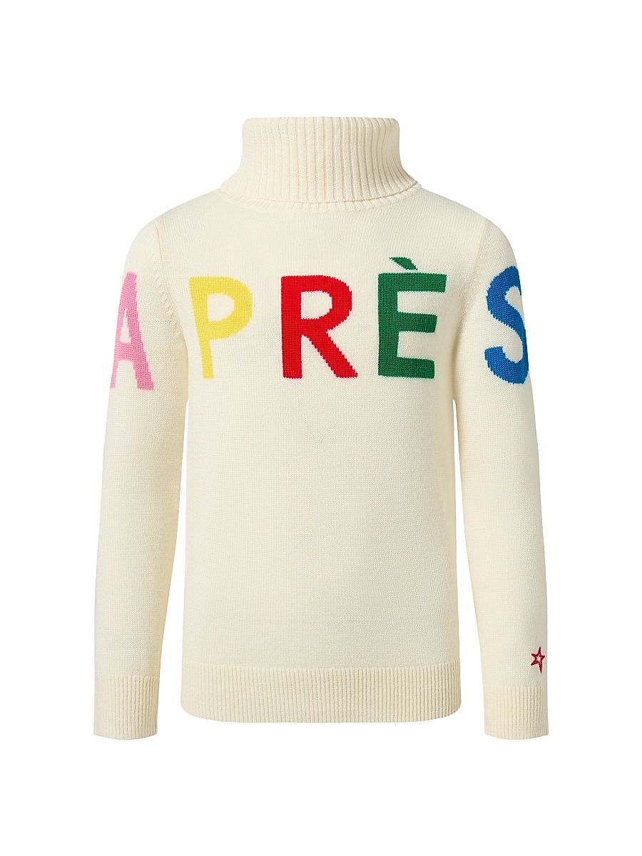Little Kid's & Kid's "Après" Wool Turtleneck Sweater - Snow White Rainbow - Size 12