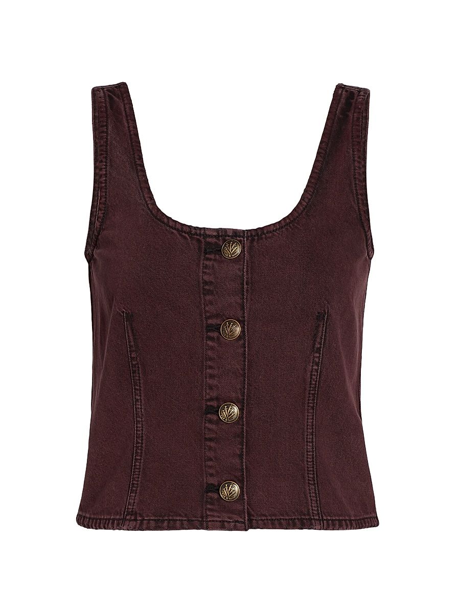 Women's Poppy Denim Sleeveless Top - Burnt Burgundy - Size 12