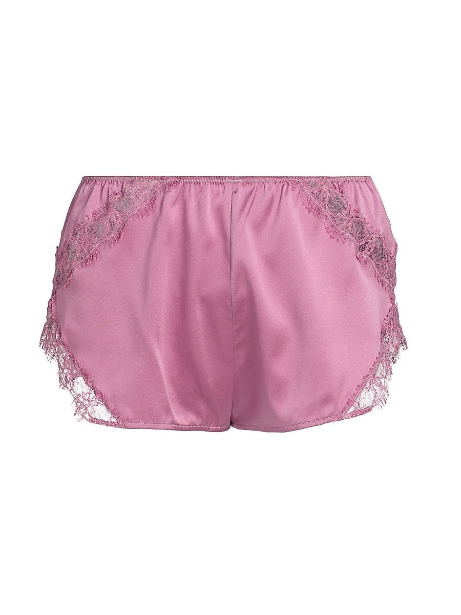 Women's Lace-Trim Silk-Blend Tap Shorts - Mauve - Size Large