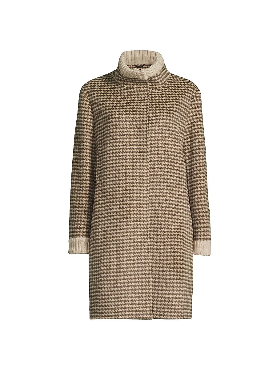Women's Wool Houndstooth Coat - Mocha Plaid - Size 12
