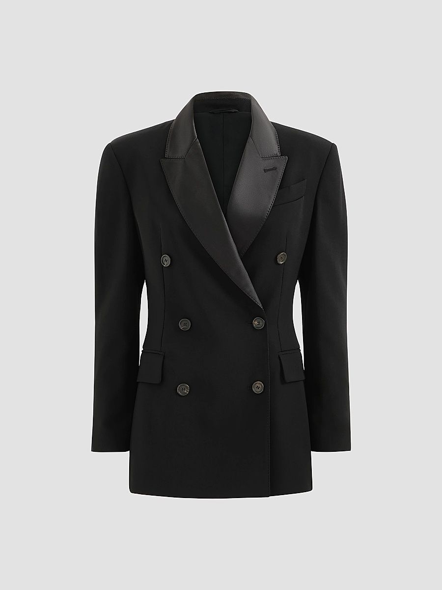 Women's Viscose and Virgin Wool Tuxedo Jacket with Monili - Black - Size 6