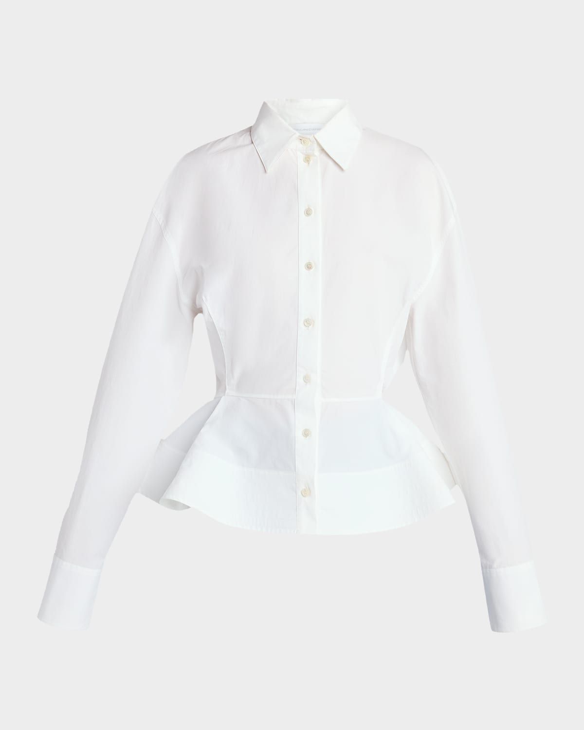 Cotton Poplin Button-Front Peplum Shirt