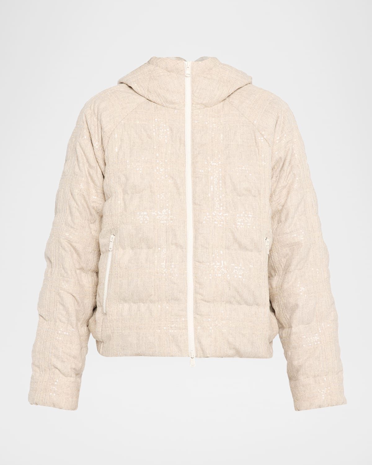 Pailette Check Wool Flannel Puffer Jacket