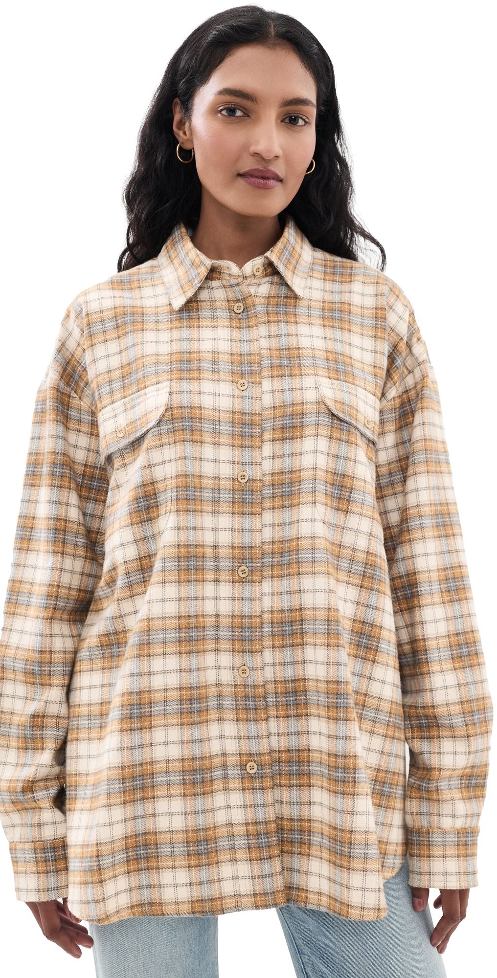 Jamie Haller The Big Button Down Shirt Gold Plaid S