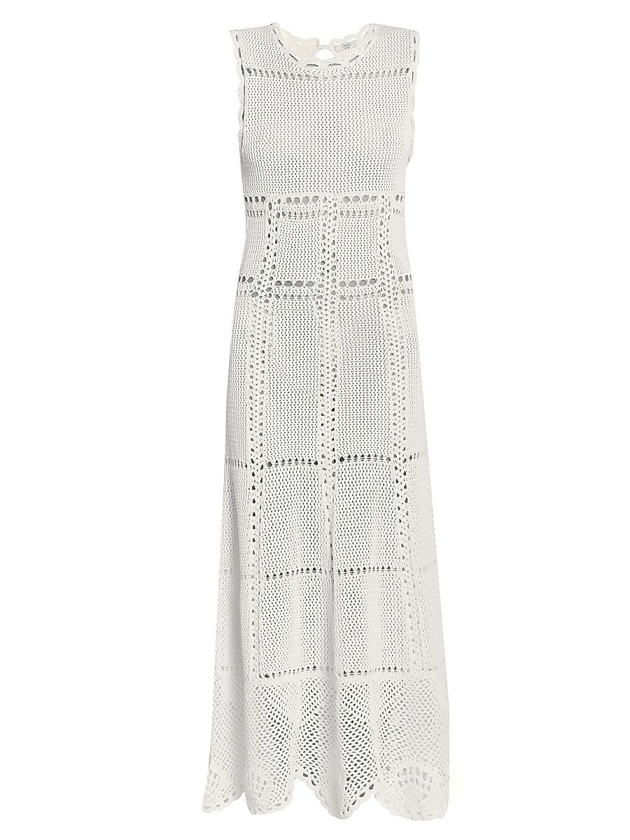 Women's Cotton Crochet Maxi Dress - Ivory - Size XL